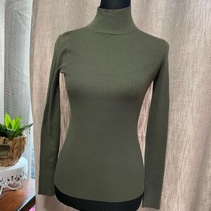 Calvin Klein Jeans Olive Green Ribbed  Turtleneck Sweater